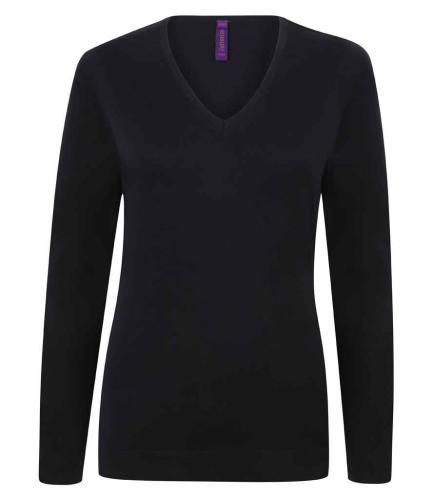 Henbury Lds 12g V Nk Sweater - Black - 3XL